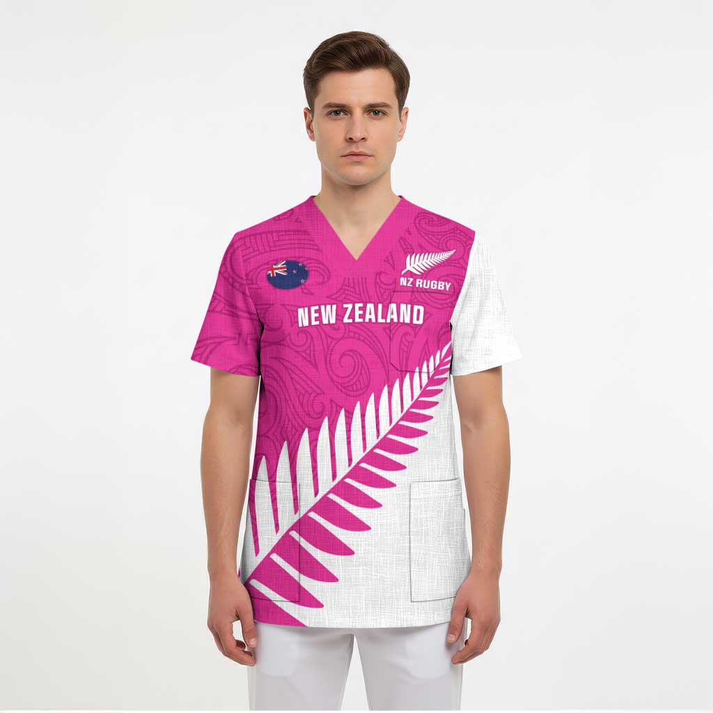 New Zealand Silver Fern Rugby Custom Scrub Top Go All Black Maori Pink Version LT14 - Polynesian Pride