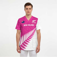 New Zealand Silver Fern Rugby Custom Scrub Top Go All Black Maori Pink Version LT14 - Polynesian Pride