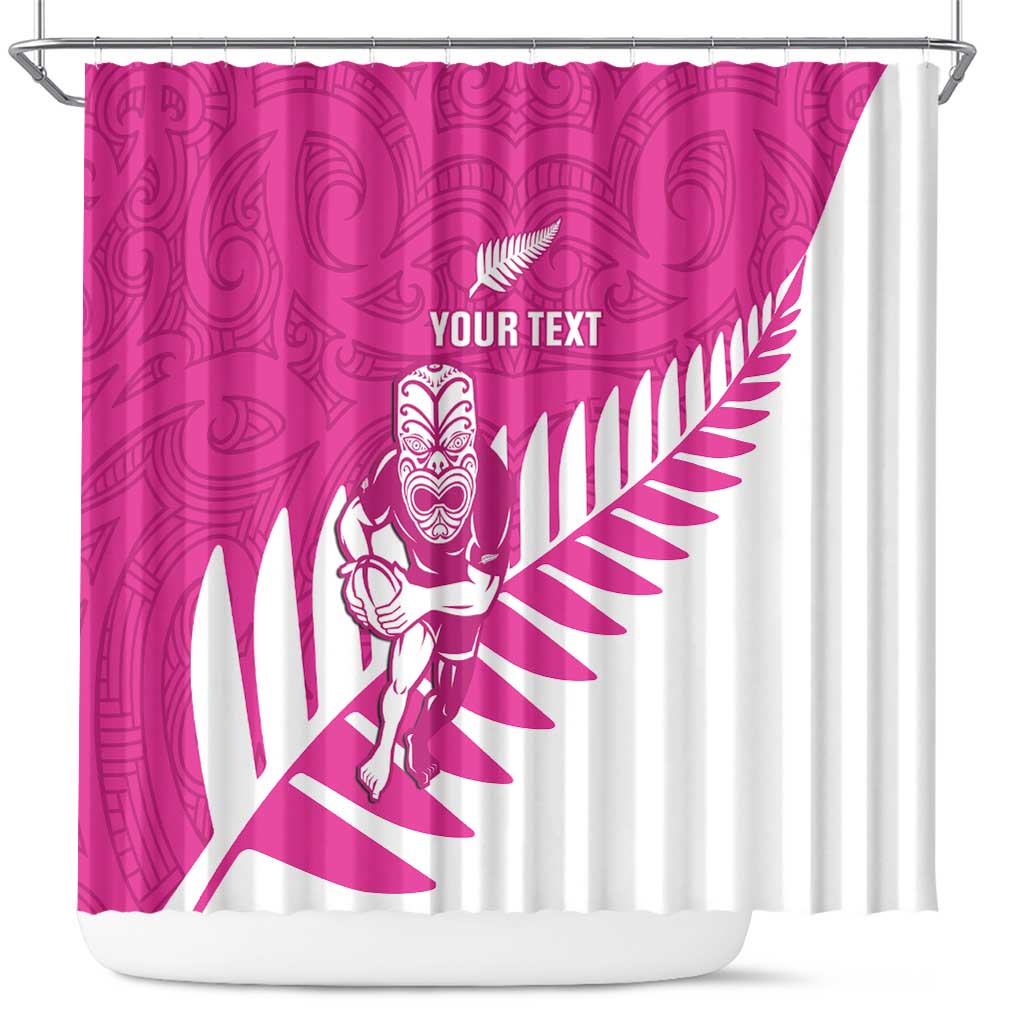 New Zealand Silver Fern Rugby Custom Shower Curtain Go All Black Maori Pink Version