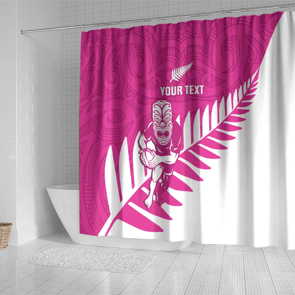 New Zealand Silver Fern Rugby Custom Shower Curtain Go All Black Maori Pink Version
