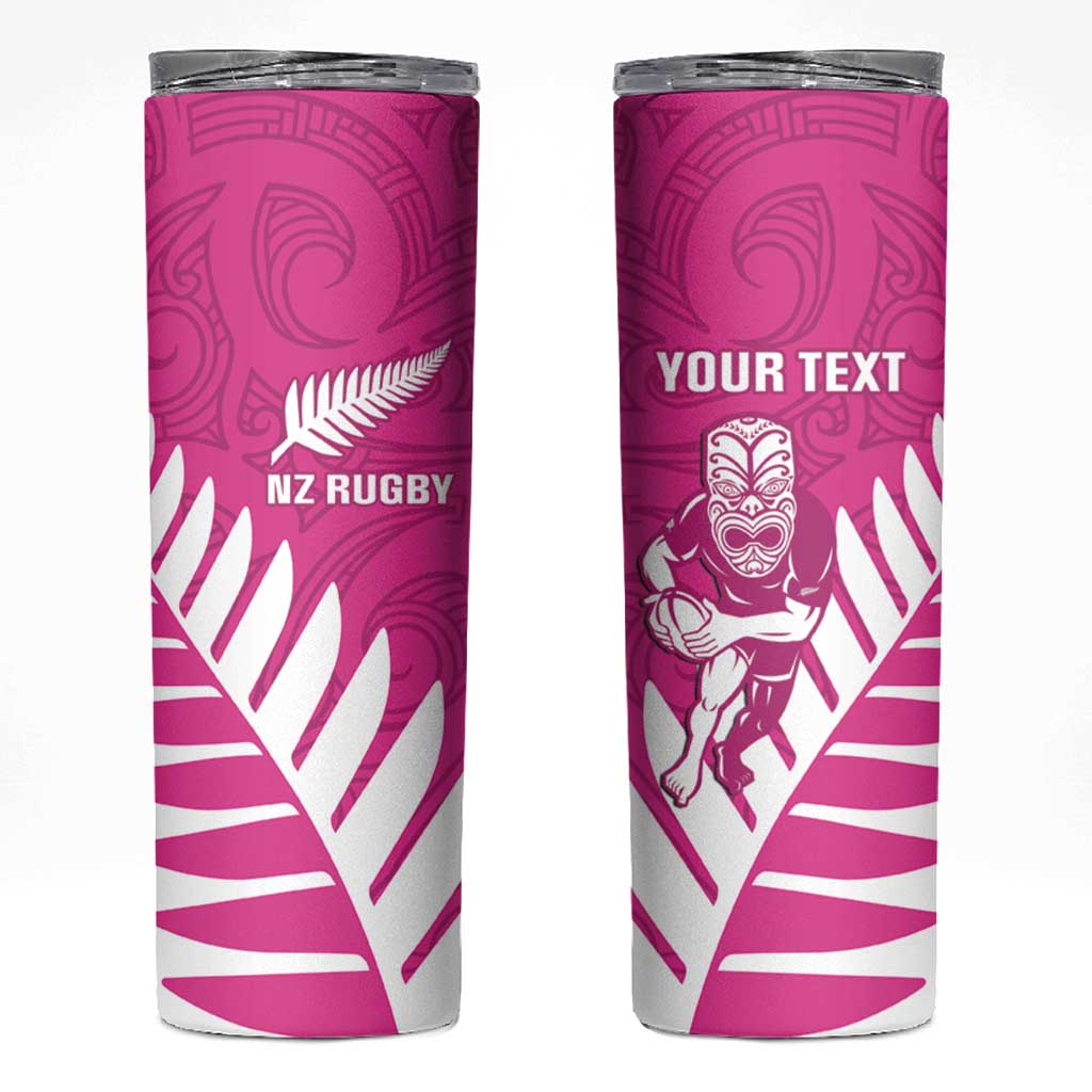 New Zealand Silver Fern Rugby Custom Skinny Tumbler Go All Black Maori Pink Version