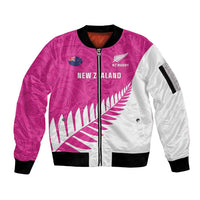 New Zealand Silver Fern Rugby Custom Sleeve Zip Bomber Jacket Go All Black Maori Pink Version