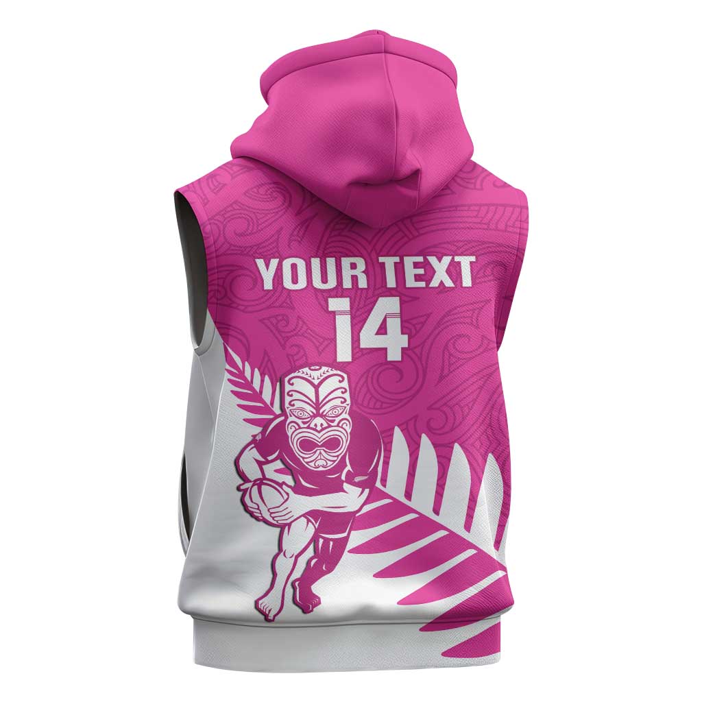 New Zealand Silver Fern Rugby Custom Sleeveless Hoodie Go All Black Maori Pink Version - Polynesian Pride