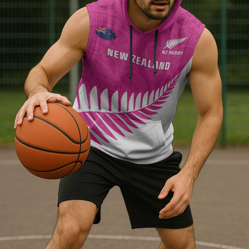 New Zealand Silver Fern Rugby Custom Sleeveless Hoodie Go All Black Maori Pink Version - Polynesian Pride