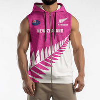 New Zealand Silver Fern Rugby Custom Sleeveless Zip Hoodie Go All Black Maori Pink Version - Polynesian Pride