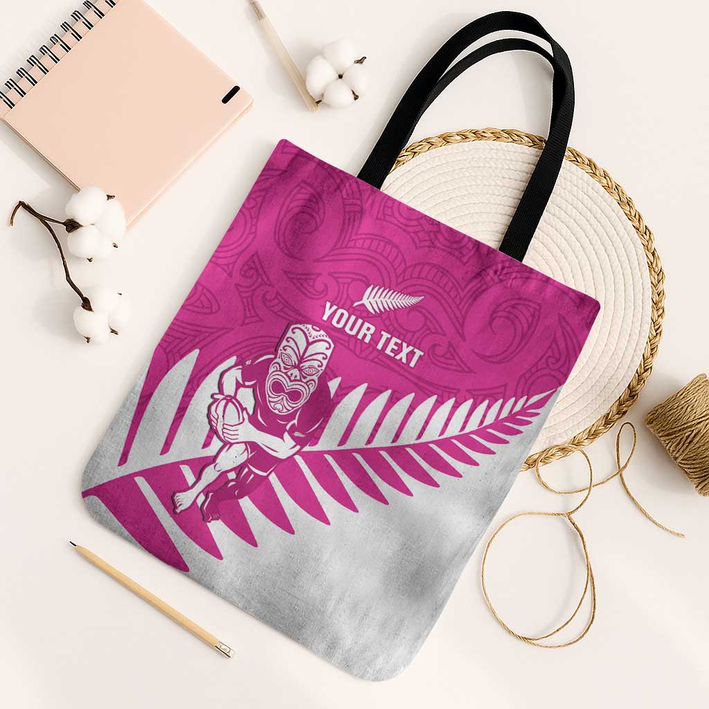 New Zealand Silver Fern Rugby Custom Tote Bag Go All Black Maori Pink Version - Polynesian Pride
