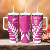 New Zealand Silver Fern Rugby Custom Tumbler With Handle Go All Black Maori Pink Version
