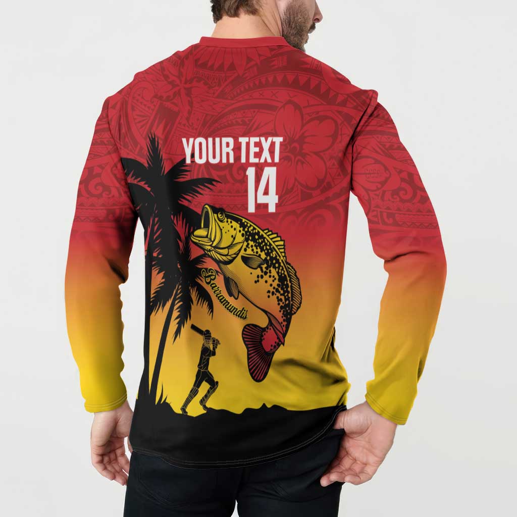 Custom Papua New Guinea Cricket Button Sweatshirt PNG Barramundis - Polynesian Pride