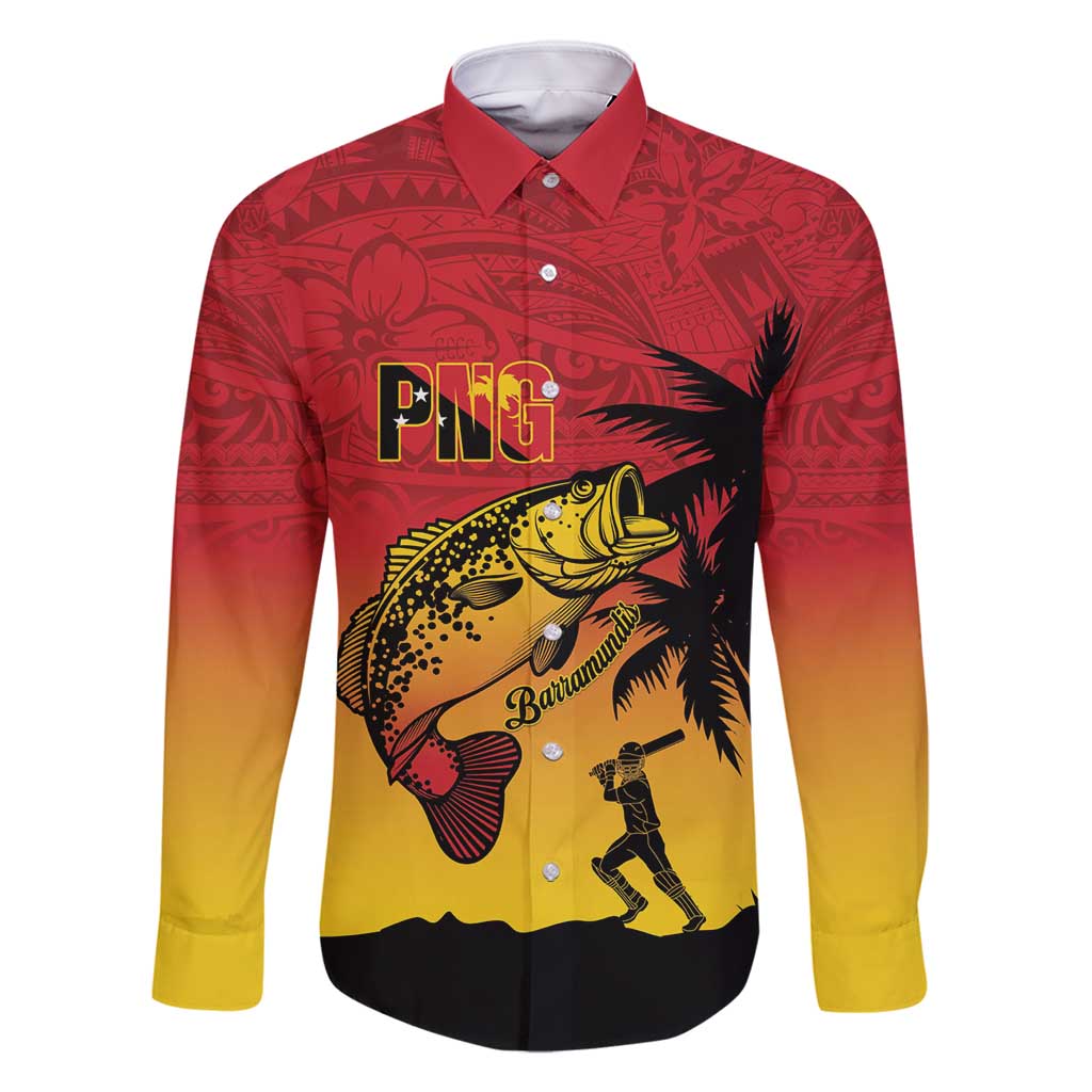 Custom Papua New Guinea Cricket Family Matching Long Sleeve Bodycon Dress and Hawaiian Shirt PNG Barramundis - Polynesian Pride