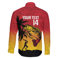 Custom Papua New Guinea Cricket Family Matching Long Sleeve Bodycon Dress and Hawaiian Shirt PNG Barramundis - Polynesian Pride