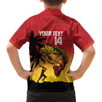 Custom Papua New Guinea Cricket Family Matching Off The Shoulder Long Sleeve Dress and Hawaiian Shirt PNG Barramundis - Polynesian Pride