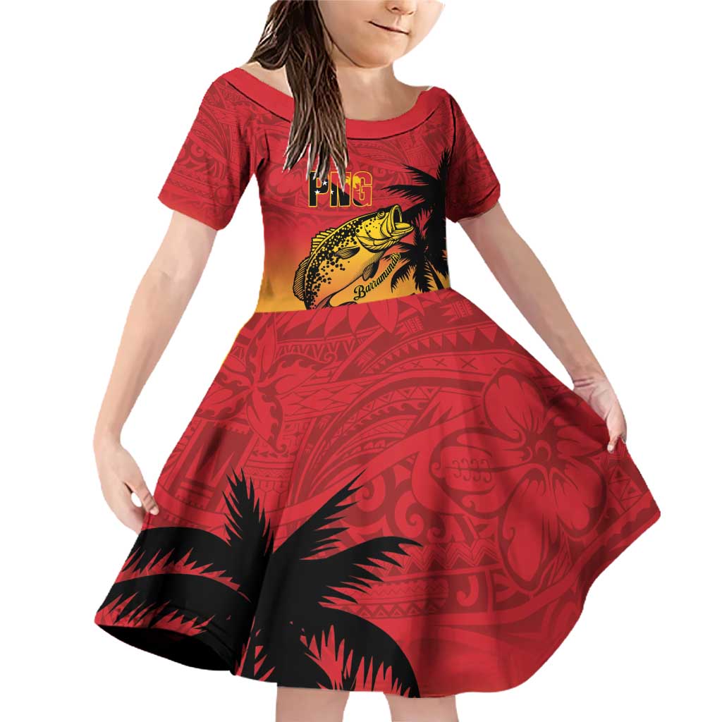 Custom Papua New Guinea Cricket Family Matching Off Shoulder Short Dress and Hawaiian Shirt PNG Barramundis - Polynesian Pride