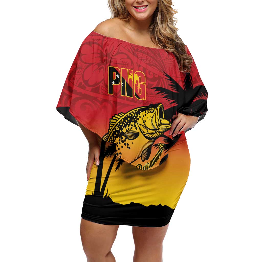 Custom Papua New Guinea Cricket Family Matching Off Shoulder Short Dress and Hawaiian Shirt PNG Barramundis - Polynesian Pride