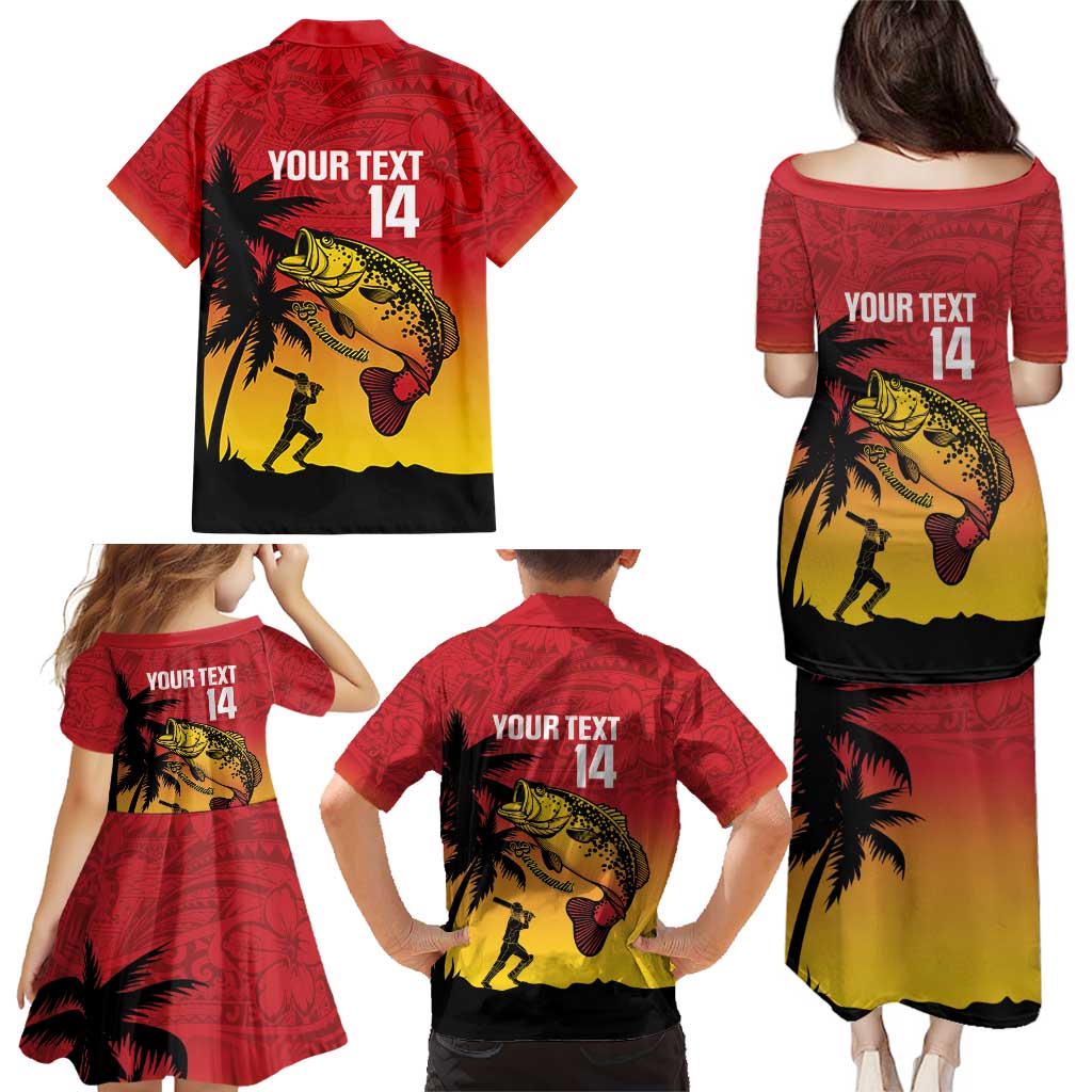 Custom Papua New Guinea Cricket Family Matching Puletasi and Hawaiian Shirt PNG Barramundis - Polynesian Pride