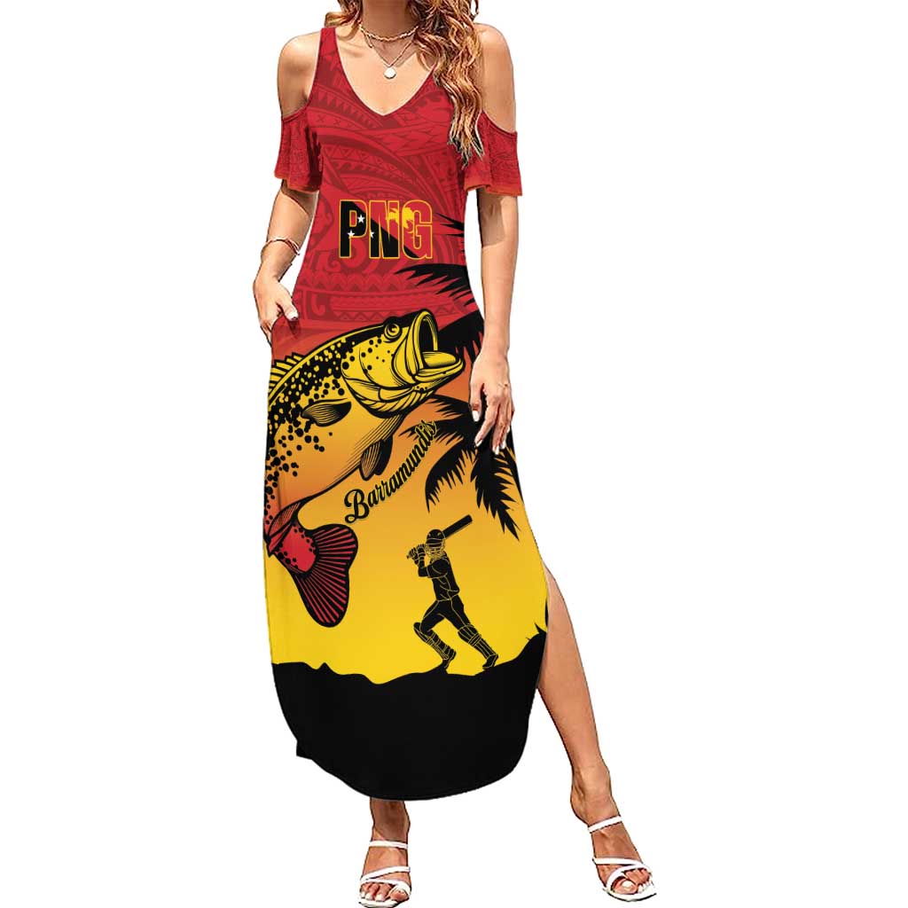 Custom Papua New Guinea Cricket Family Matching Summer Maxi Dress and Hawaiian Shirt PNG Barramundis - Polynesian Pride