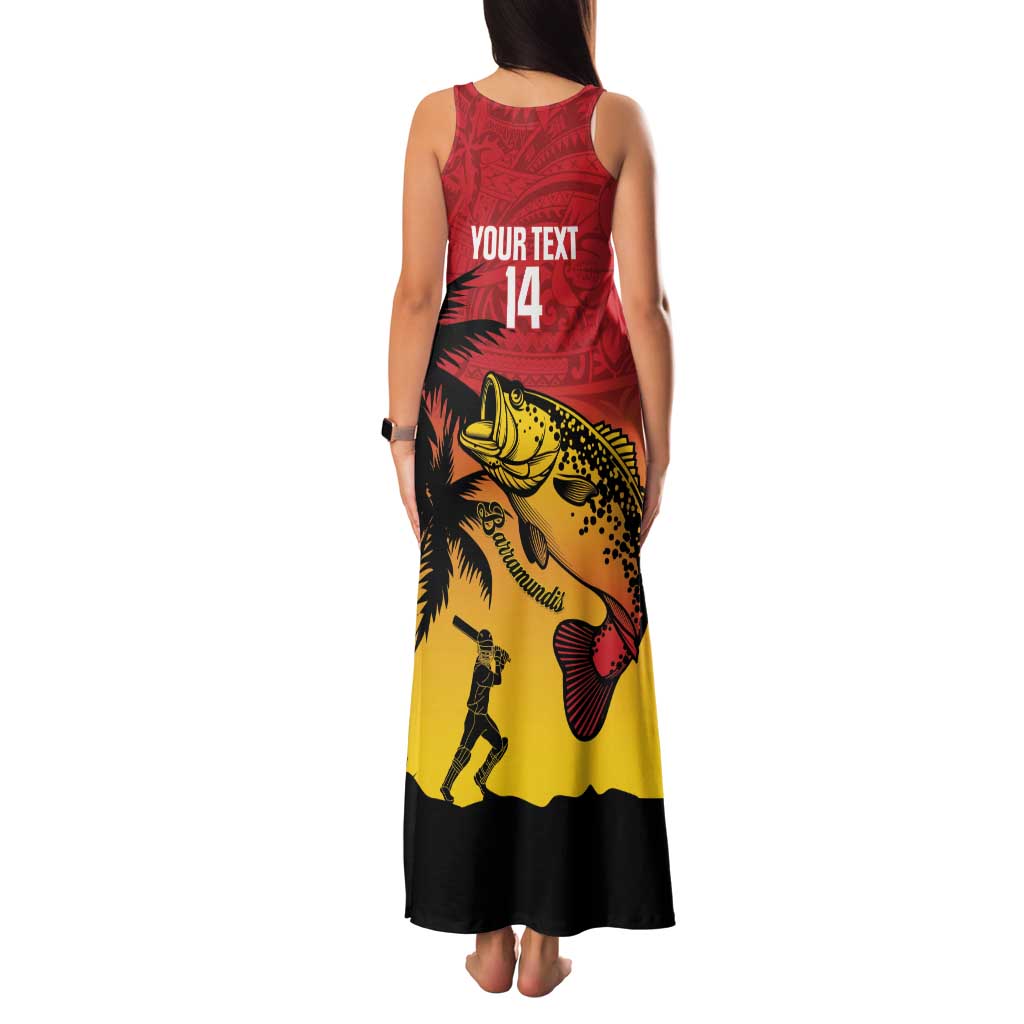 Custom Papua New Guinea Cricket Family Matching Tank Maxi Dress and Hawaiian Shirt PNG Barramundis - Polynesian Pride