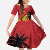 Custom Papua New Guinea Cricket Kid Short Sleeve Dress PNG Barramundis LT14 KID Red - Polynesian Pride