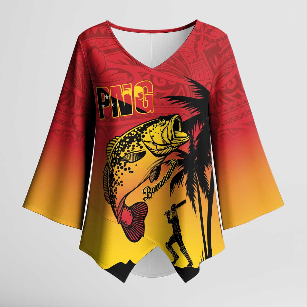 Custom Papua New Guinea Cricket Kimono Sleeve Blouse PNG Barramundis - Polynesian Pride