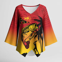 Custom Papua New Guinea Cricket Kimono Sleeve Blouse PNG Barramundis - Polynesian Pride