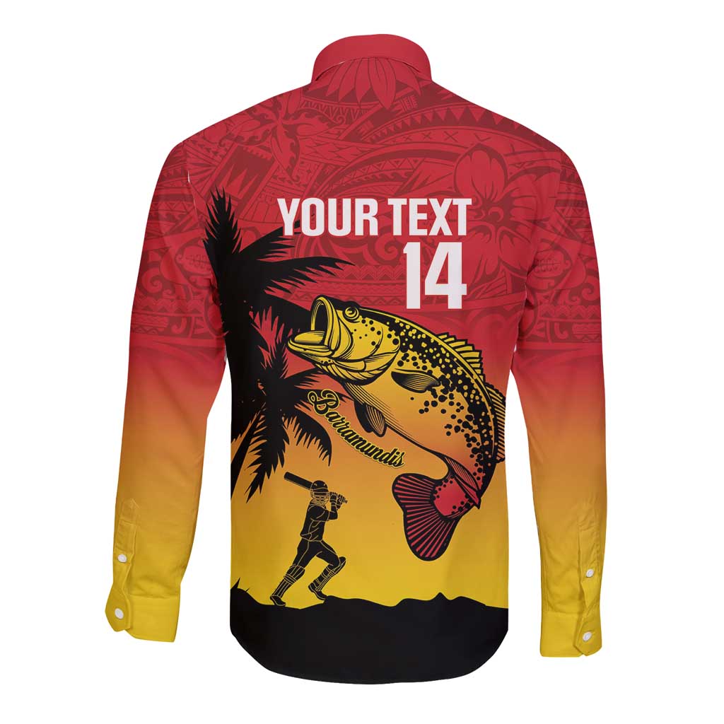 Custom Papua New Guinea Cricket Long Sleeve Button Shirt PNG Barramundis - Polynesian Pride