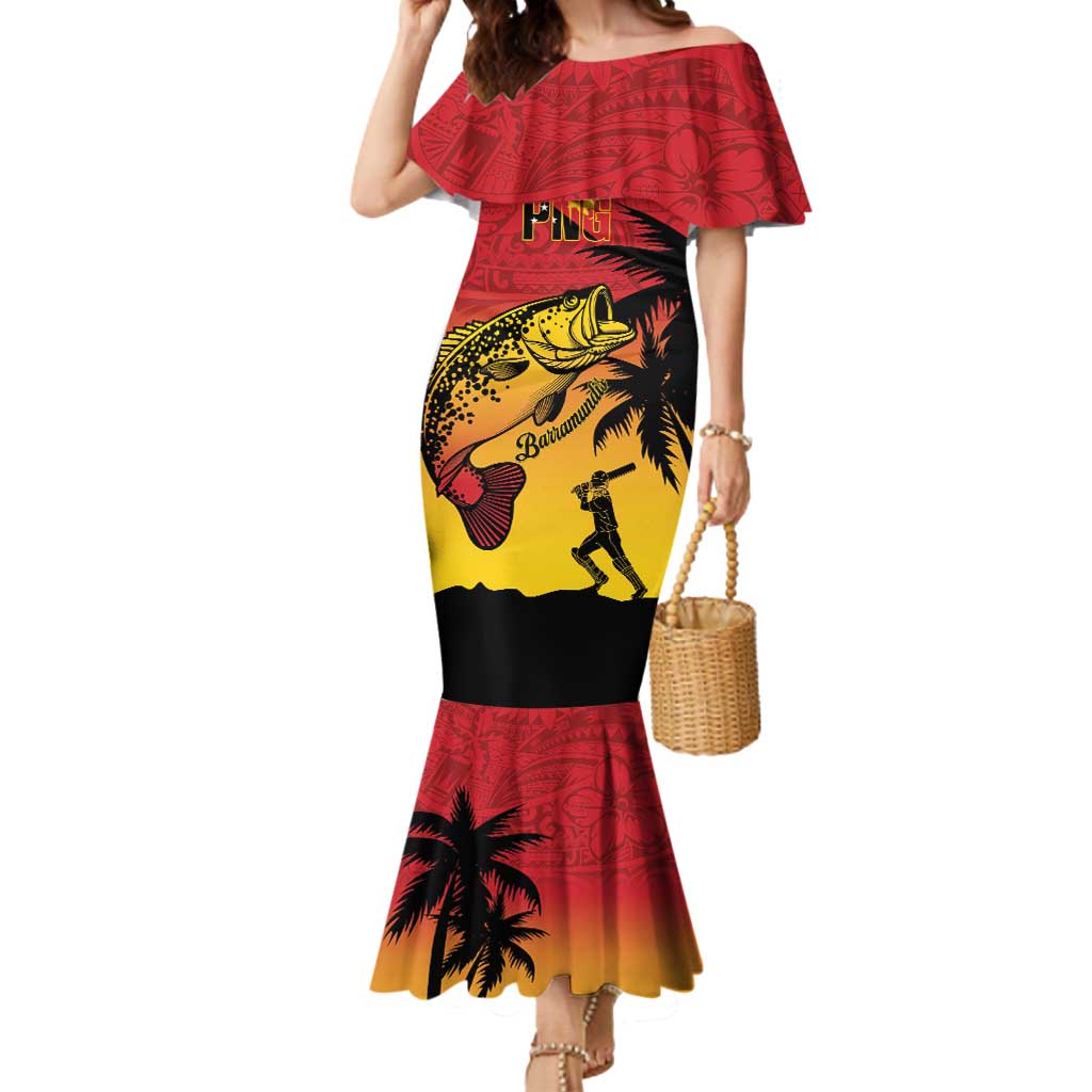 Custom Papua New Guinea Cricket Mermaid Dress PNG Barramundis - Polynesian Pride