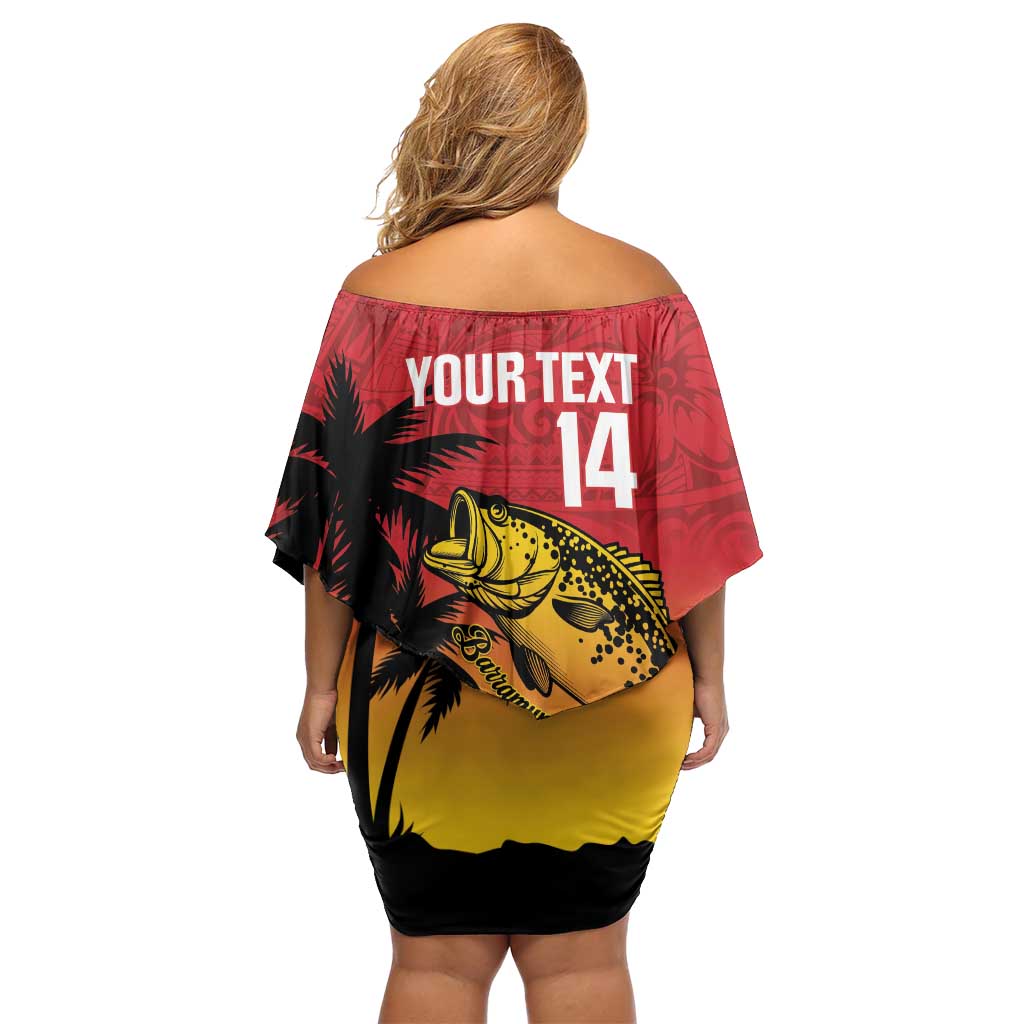 Custom Papua New Guinea Cricket Off Shoulder Short Dress PNG Barramundis - Polynesian Pride