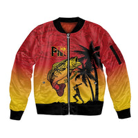 Custom Papua New Guinea Cricket Sleeve Zip Bomber Jacket PNG Barramundis LT14 Unisex Red - Polynesian Pride