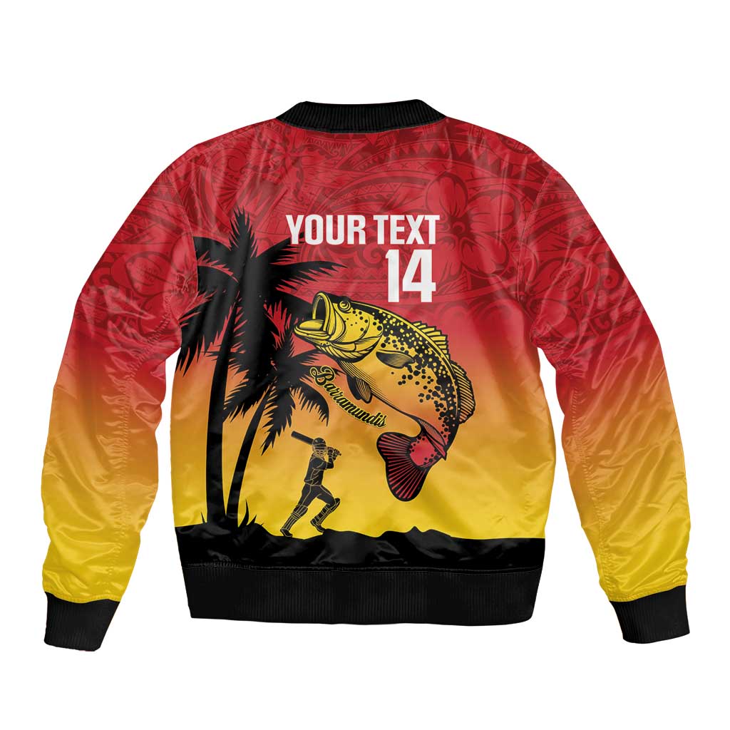 Custom Papua New Guinea Cricket Sleeve Zip Bomber Jacket PNG Barramundis LT14 - Polynesian Pride
