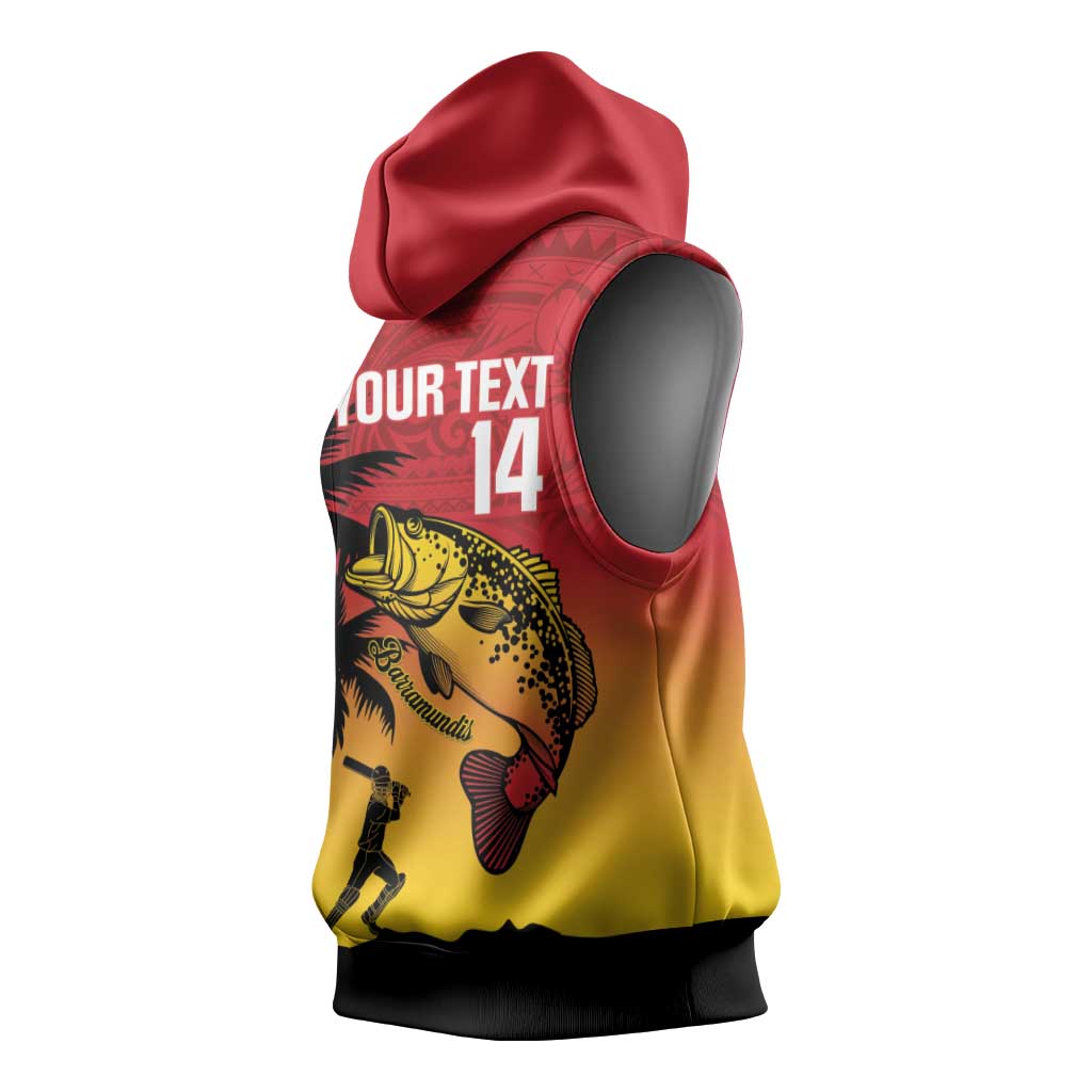Custom Papua New Guinea Cricket Sleeveless Hoodie PNG Barramundis - Polynesian Pride