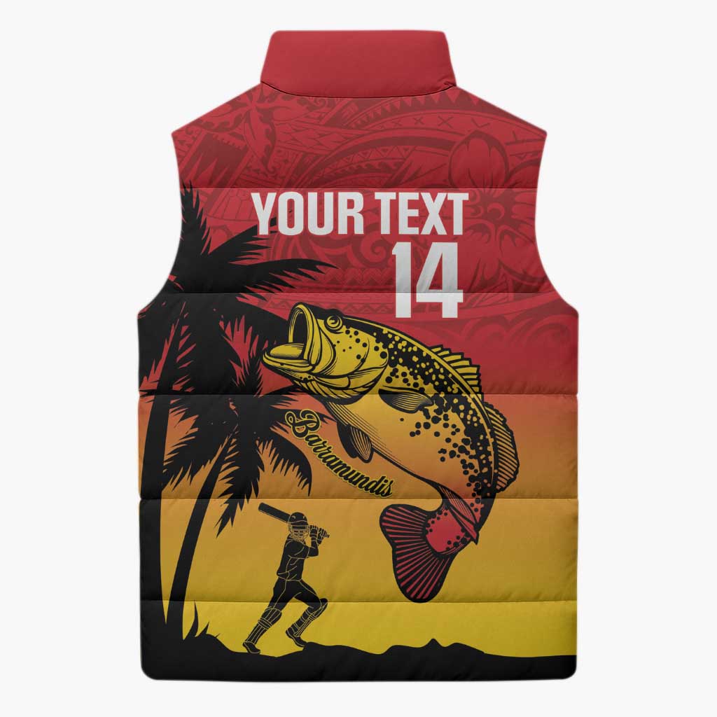 Custom Papua New Guinea Cricket Sleeveless Puffer Jacket PNG Barramundis LT14 - Polynesian Pride
