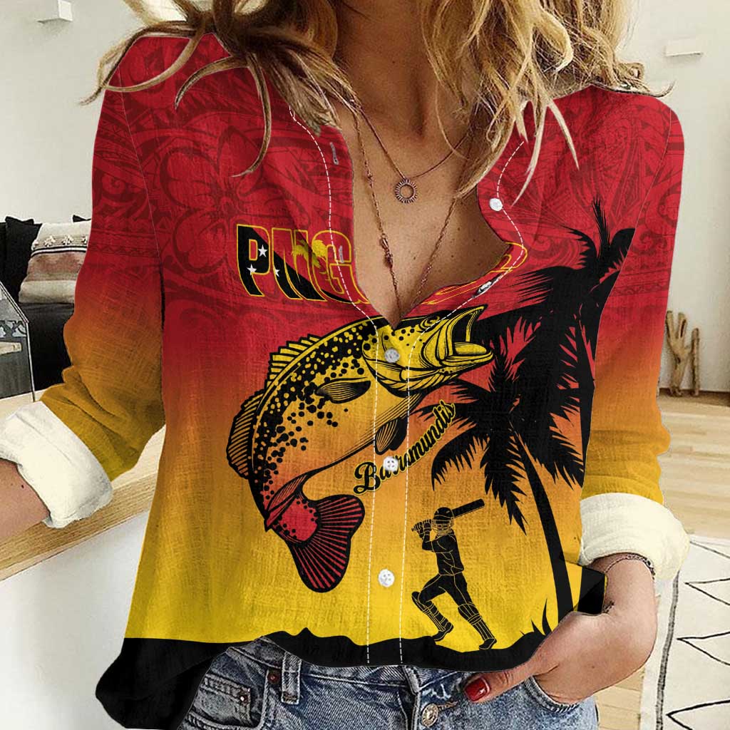 Custom Papua New Guinea Cricket Women Casual Shirt PNG Barramundis - Polynesian Pride