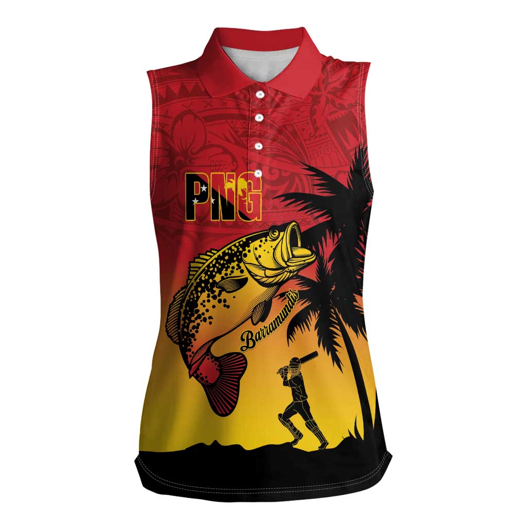 Custom Papua New Guinea Cricket Women Sleeveless Polo Shirt PNG Barramundis - Polynesian Pride