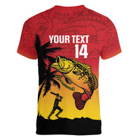 Custom Papua New Guinea Cricket Women V-Neck T-Shirt PNG Barramundis - Polynesian Pride