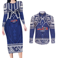 Custom Samoa Cricket Couples Matching Long Sleeve Bodycon Dress and Long Sleeve Button Shirt Go Champions Samoan - Polynesian Pride