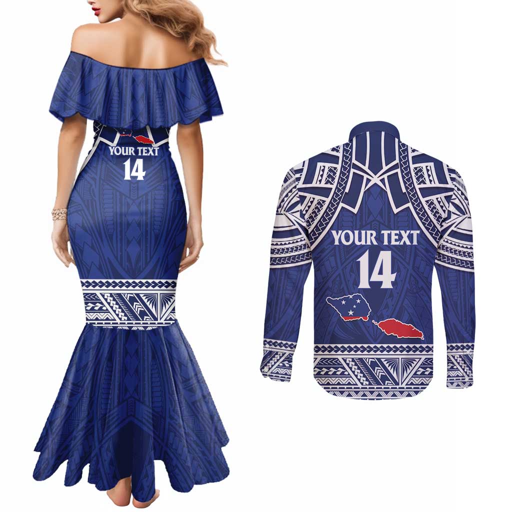 Custom Samoa Cricket Couples Matching Mermaid Dress and Long Sleeve Button Shirt Go Champions Samoan - Polynesian Pride