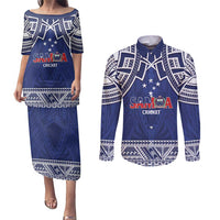 Custom Samoa Cricket Couples Matching Puletasi and Long Sleeve Button Shirt Go Champions Samoan - Polynesian Pride