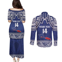 Custom Samoa Cricket Couples Matching Puletasi and Long Sleeve Button Shirt Go Champions Samoan - Polynesian Pride