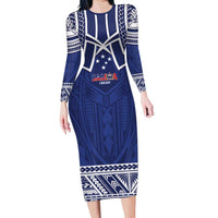 Custom Samoa Cricket Family Matching Long Sleeve Bodycon Dress and Hawaiian Shirt Go Champions Samoan - Polynesian Pride