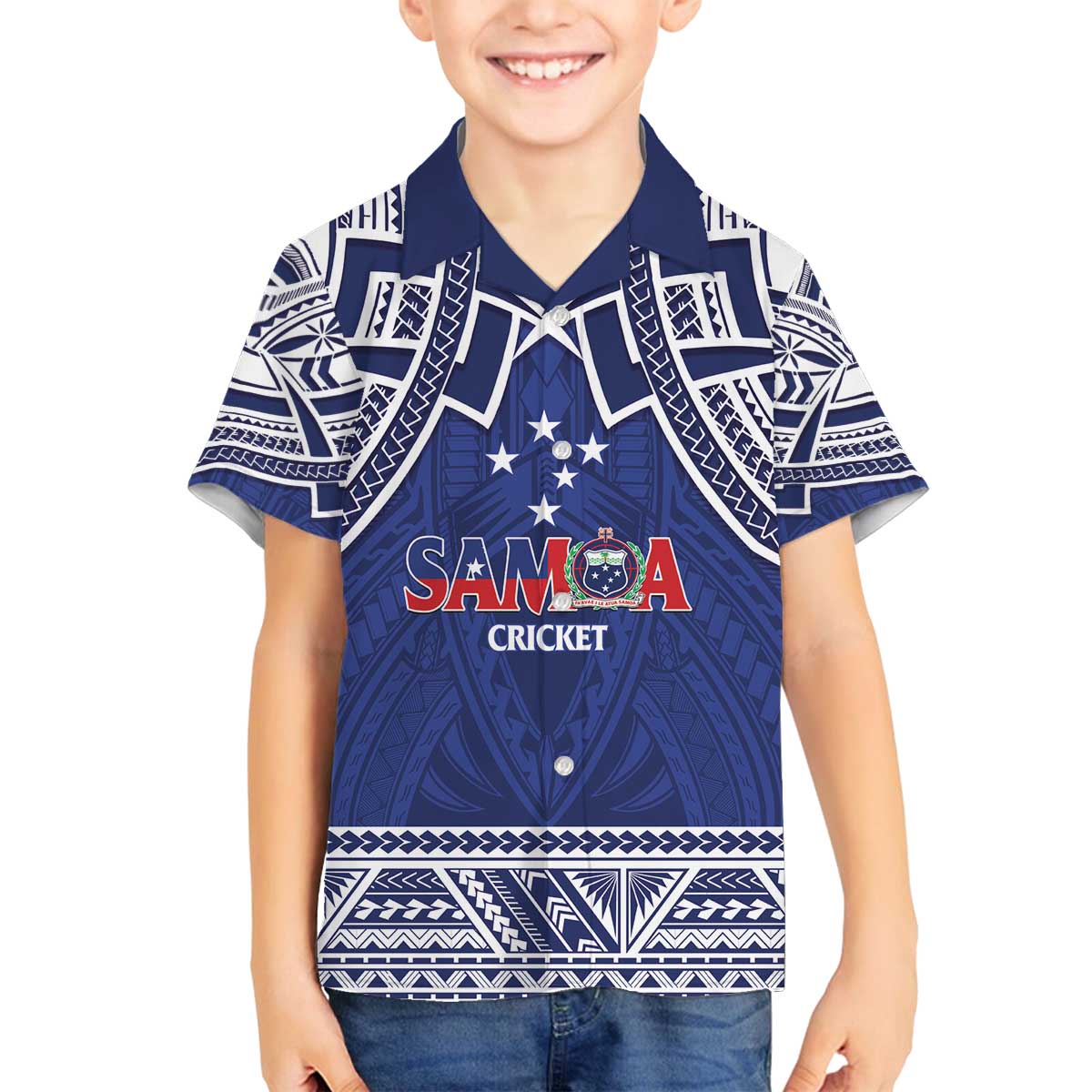 Custom Samoa Cricket Family Matching Off The Shoulder Long Sleeve Dress and Hawaiian Shirt Go Champions Samoan - Polynesian Pride