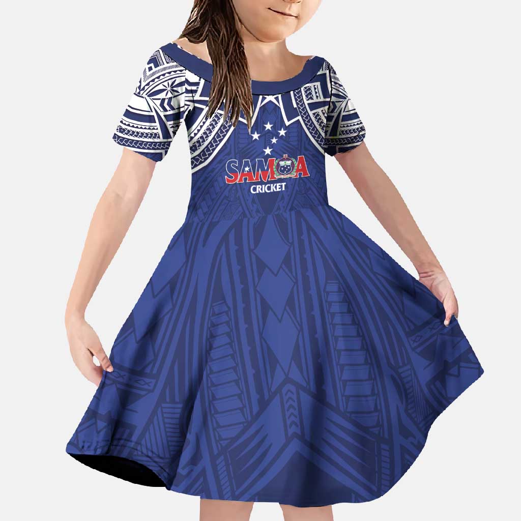 Custom Samoa Cricket Family Matching Off Shoulder Maxi Dress and Hawaiian Shirt Go Champions Samoan LT14 Daughter's Dress Blue - Polynesian Pride