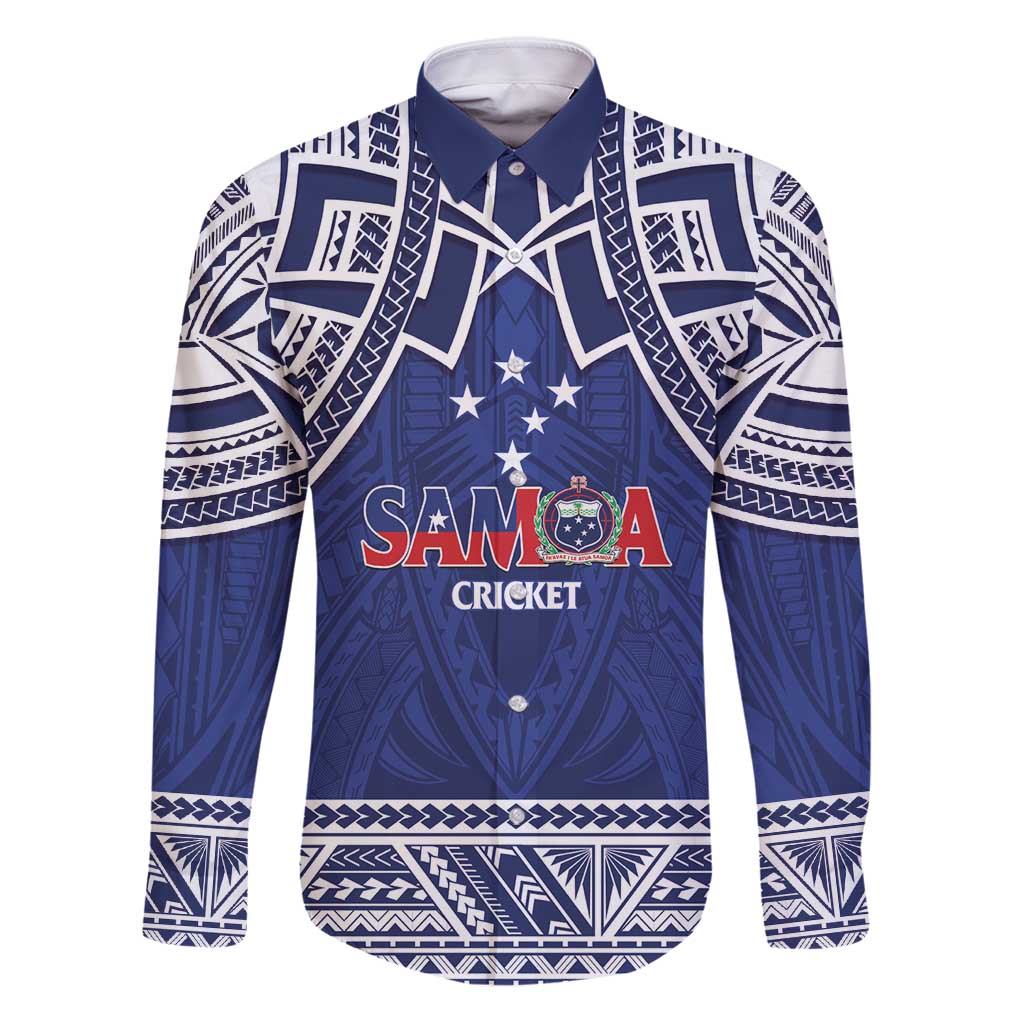 Custom Samoa Cricket Family Matching Puletasi and Hawaiian Shirt Go Champions Samoan LT14 Dad's Shirt - Long Sleeve Blue - Polynesian Pride