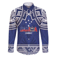 Custom Samoa Cricket Family Matching Puletasi and Hawaiian Shirt Go Champions Samoan LT14 Dad's Shirt - Long Sleeve Blue - Polynesian Pride