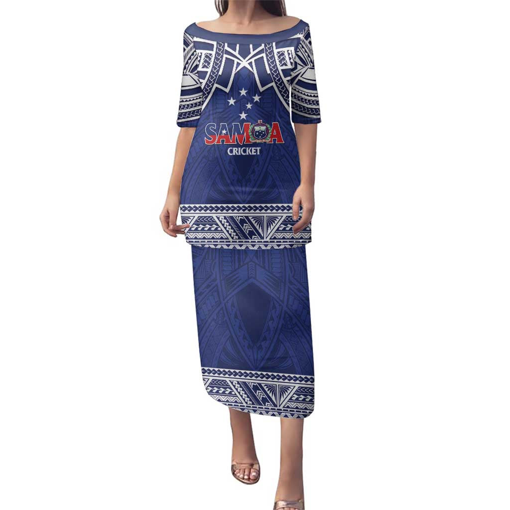 Custom Samoa Cricket Family Matching Puletasi and Hawaiian Shirt Go Champions Samoan LT14 Mom's Dress Blue - Polynesian Pride