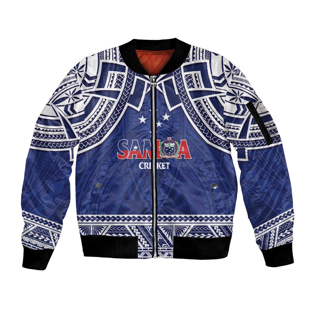 Custom Samoa Cricket Sleeve Zip Bomber Jacket Go Champions Samoan - Polynesian Pride