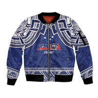 Custom Samoa Cricket Sleeve Zip Bomber Jacket Go Champions Samoan LT14 Unisex Blue - Polynesian Pride
