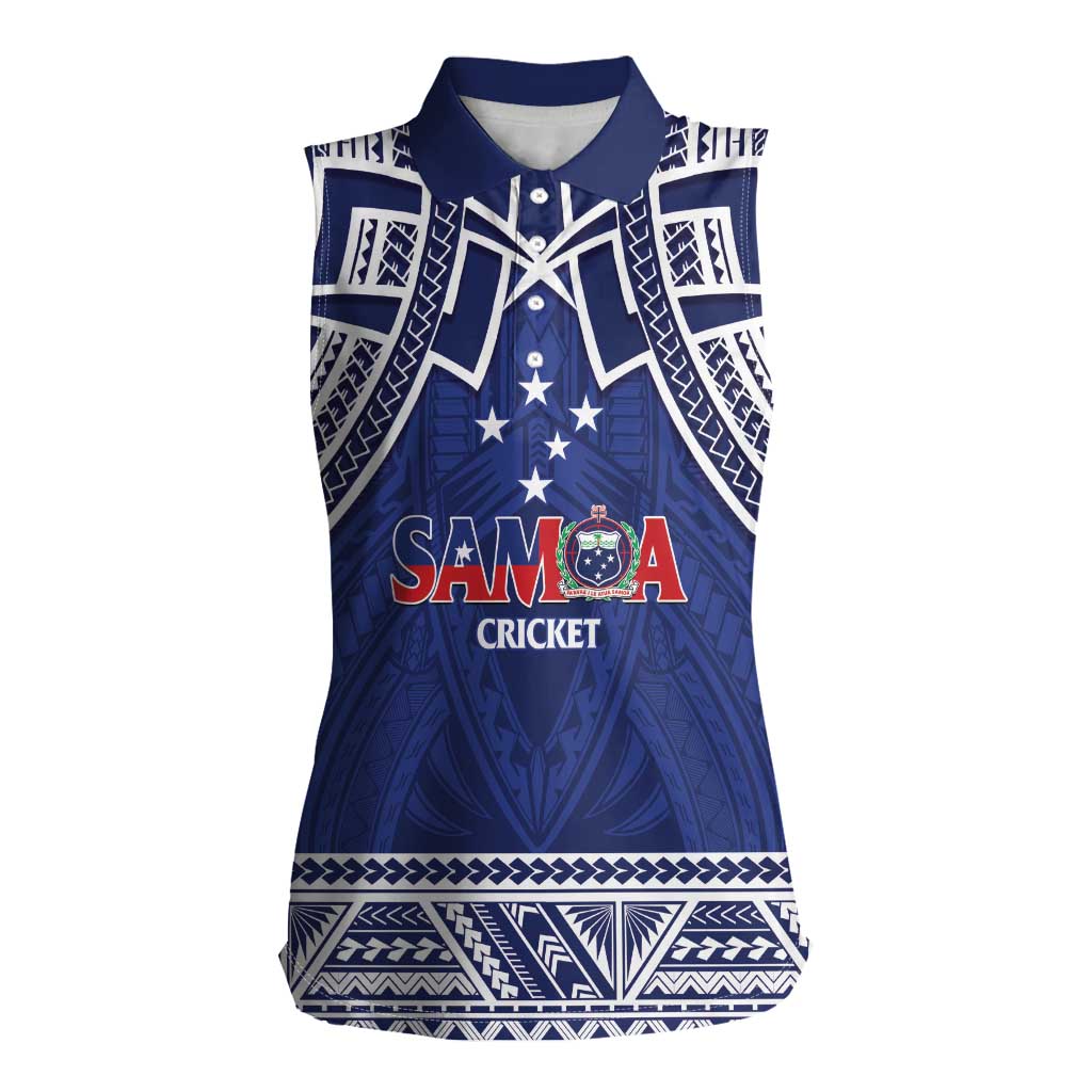 Custom Samoa Cricket Women Sleeveless Polo Shirt Go Champions Samoan LT14 Female Blue - Polynesian Pride