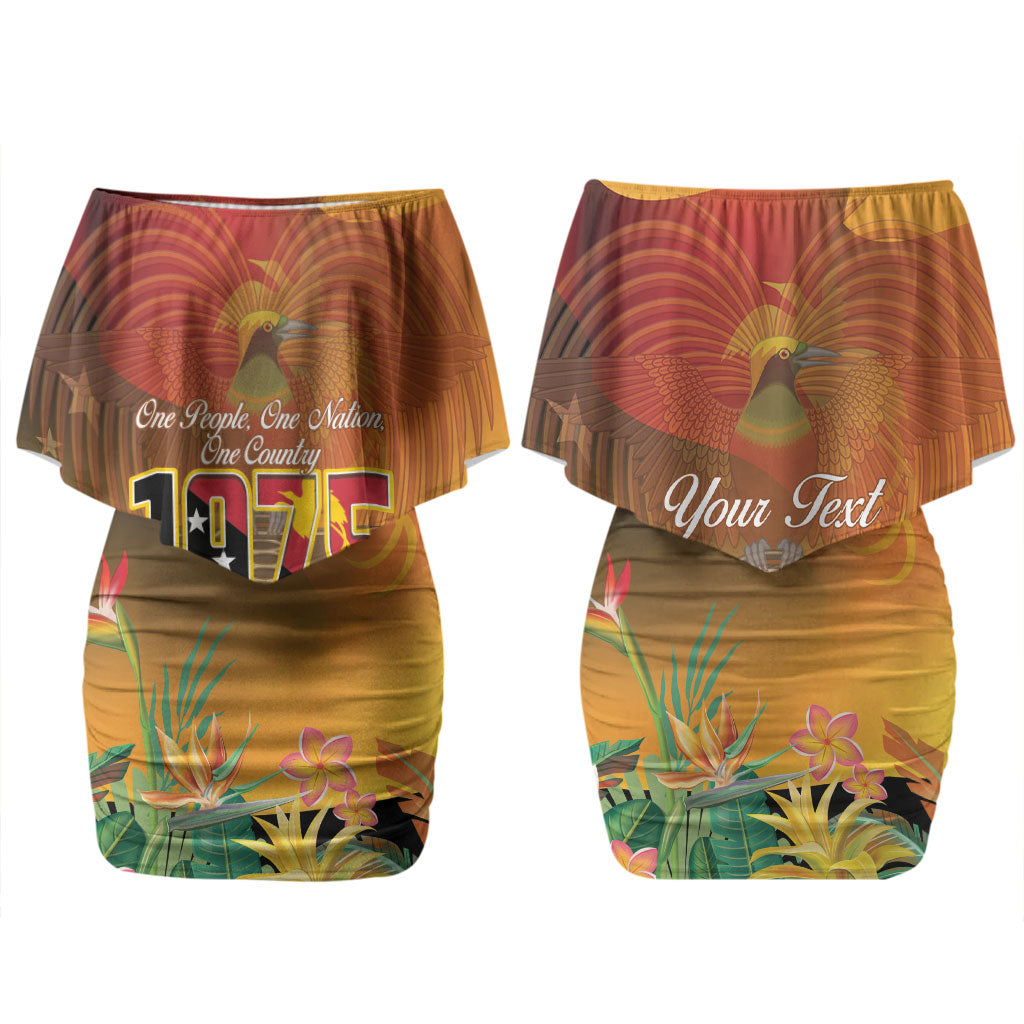 Personalised Papua New Guinea Independence Day Couples Matching Off Shoulder Short Dress and Hawaiian Shirt One People One Nation One Country