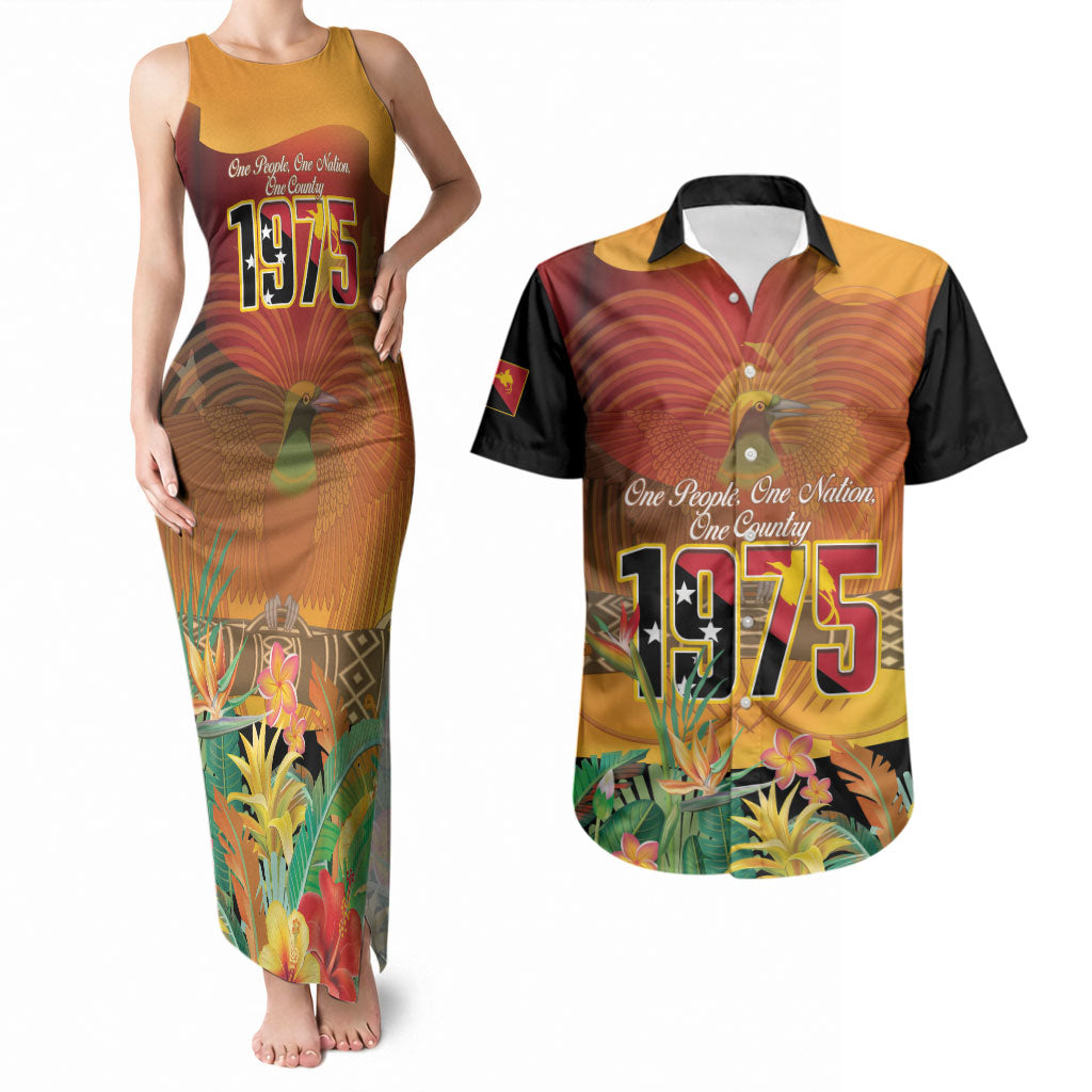 Personalised Papua New Guinea Independence Day Couples Matching Tank Maxi Dress and Hawaiian Shirt One People One Nation One Country LT14 Multicolor - Polynesian Pride