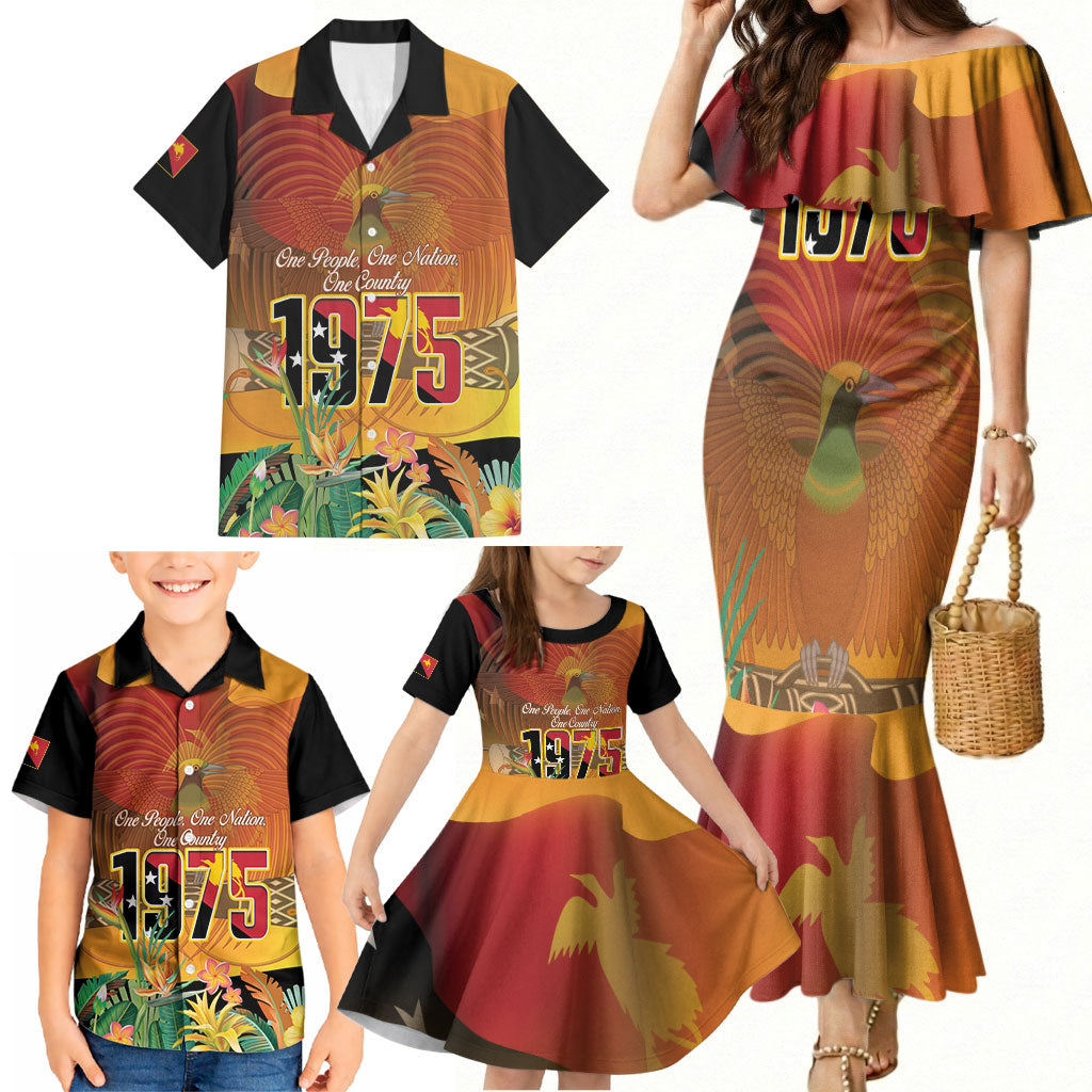 Personalised Papua New Guinea Independence Day Family Matching Mermaid Dress and Hawaiian Shirt One People One Nation One Country LT14 - Polynesian Pride