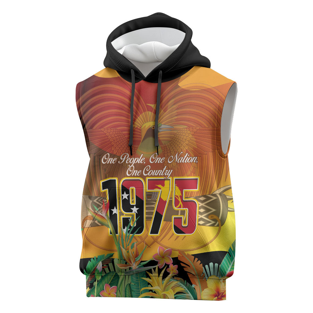 Personalised Papua New Guinea Independence Day Sleeveless Hoodie One People One Nation One Country LT14 Multicolor - Polynesian Pride